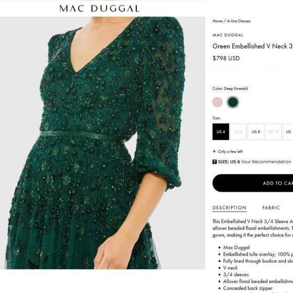 Mac Duggal 5497 Size 20 Emerald Green Floral Beaded Long Maxi Dress Evening Gown - Picture 2 of 5